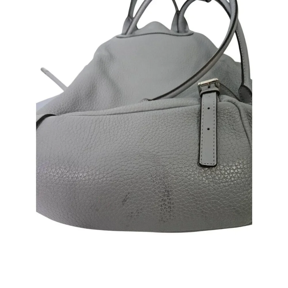Michael Kors grey blue drawstring pebble leather backpack purse with matching wa